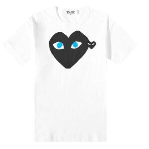 Comme Des Garcons PLAY Black Heart Blue Eyes Double Logo Tee T Shirt White Small